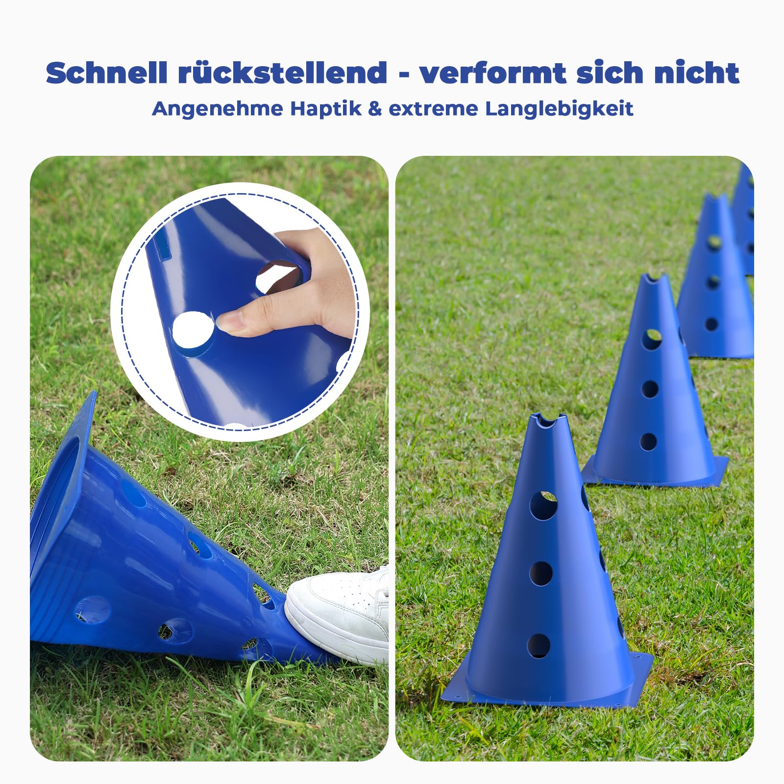 GHB Steckhürdenset Hobby Horsing 12 Kegel 18 Stangen, Agility Hürden Set Hunde, Fussball Trainingszubehör für Koordinationstraining mit Tragetasche