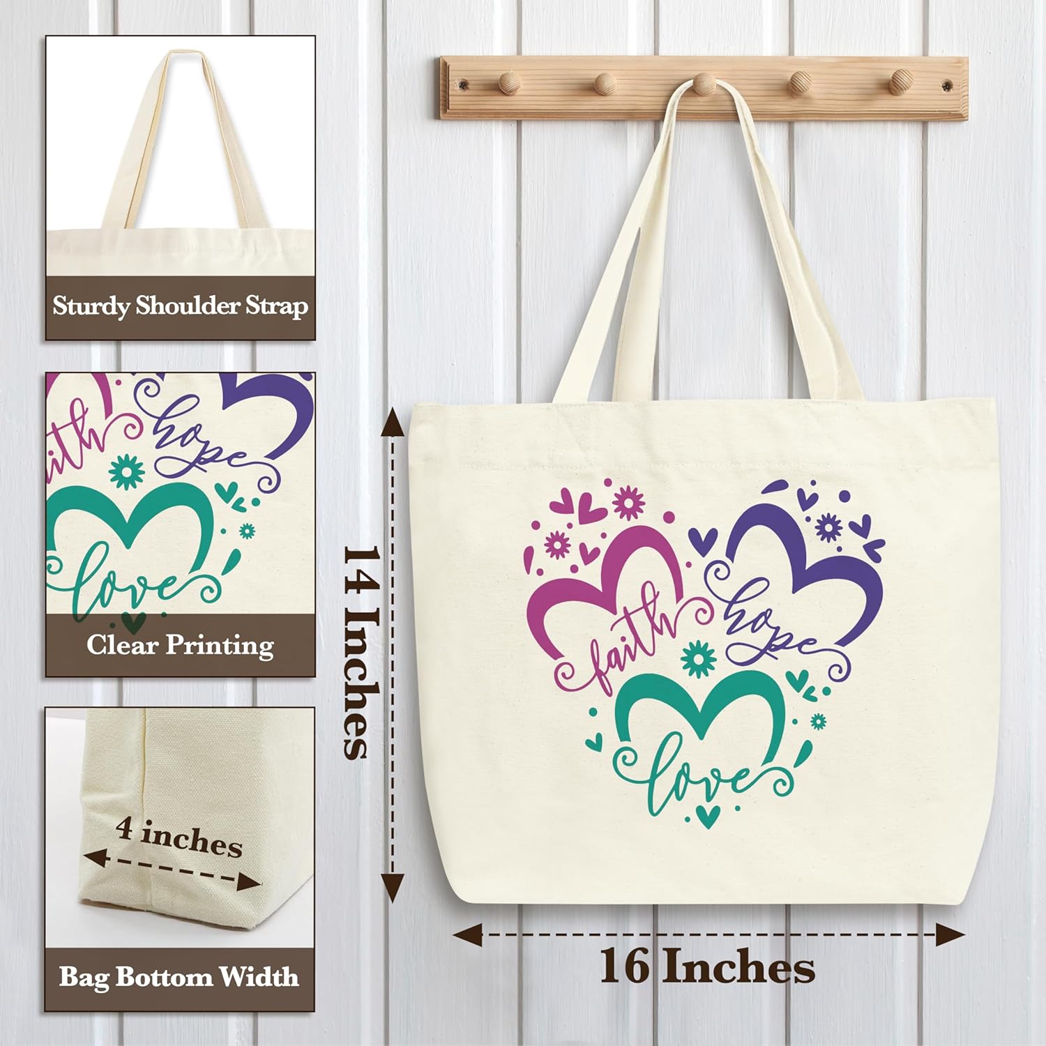 Christian Tote Bags, Faith Hope Love Bible Verse Reusable Shopping Bag For Women, Inspirational Gifts For Women Friend Sister Colleagues Teacher, Religious Shoulder Bag For Church Travel Holiday -A27 - Image 3