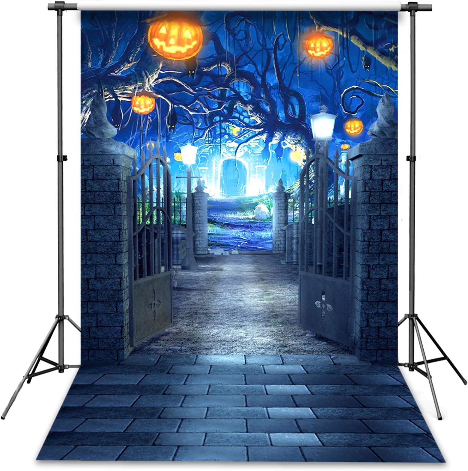 econious Halloween Backdrop, 5x7ft Halloween Horrible Stone Castle Terror Tree Pumpkin Lantern Backdrop for Studio Props Photo Backdrop(Backdrop Only)