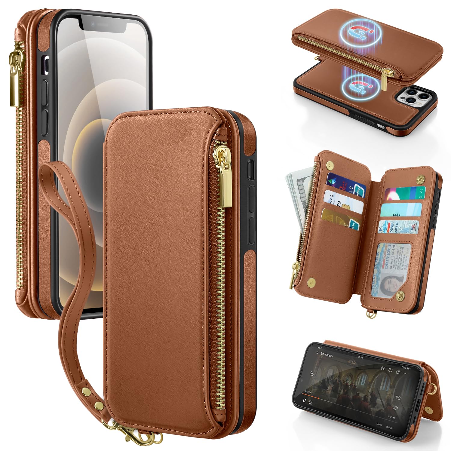 Antsturdy 2 in 1 Detachable for iPhone 15 Pro Max Wallet case with Magsafe,RFID Blocking Magnetic Wireless Charging PU Leather Phone case Flip Cover