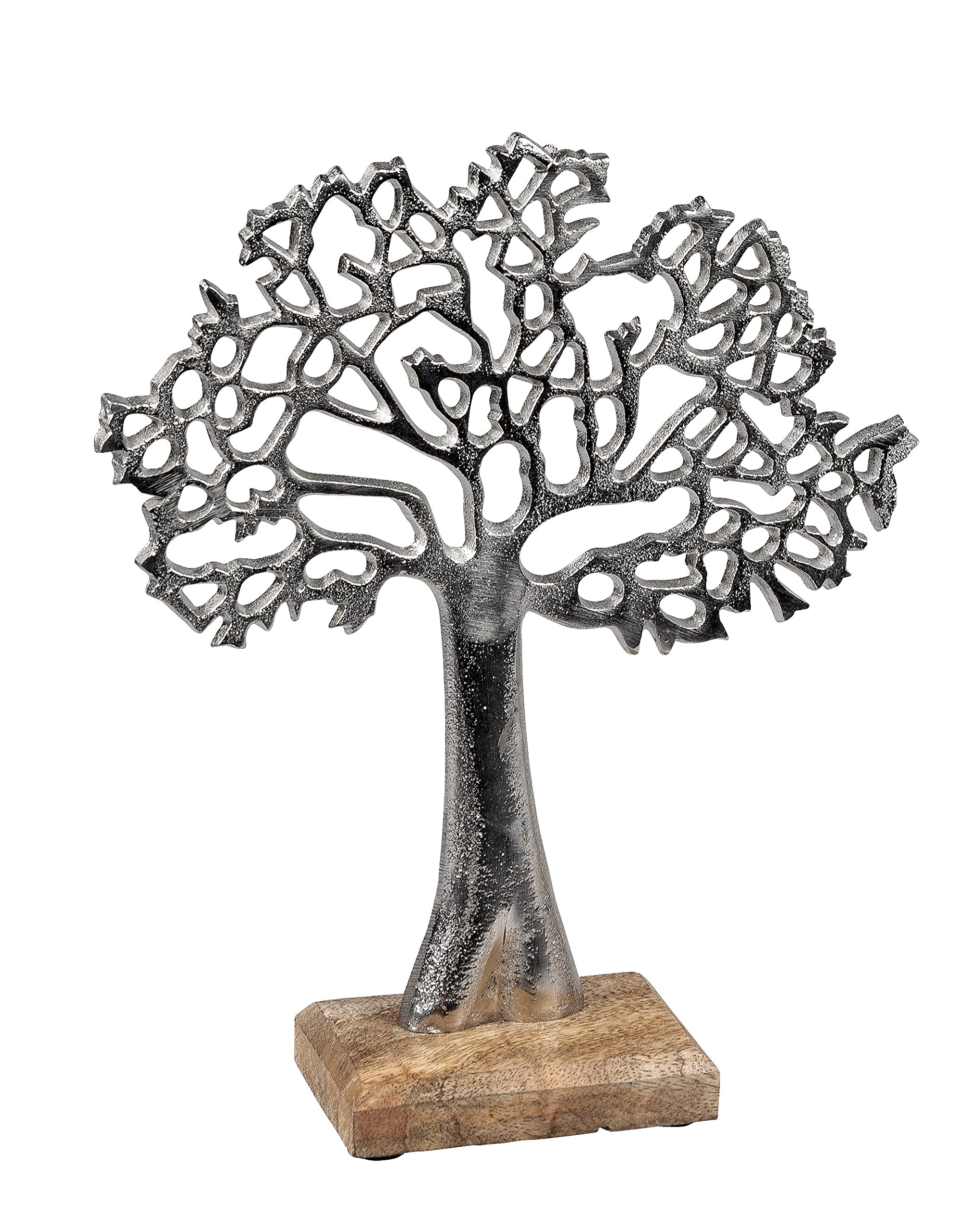 Lifestyle & More Escultura Moderna decoración árbol de la Vida de Madera de Mango y Aluminio Altura 27 cm