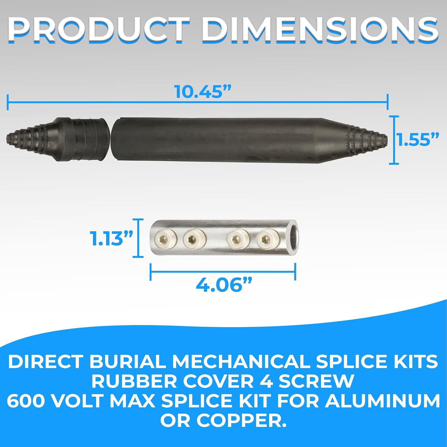 OhLectric Direct Burial Mechanical Splice Kit - EPDM Rubber Cover - Perfect for 4 Screw Configuration - 6-350 MCM Wire Gauge - Ideal for Use with Aluminum Or Copper Conductor-RUS Accepted - OL-44647