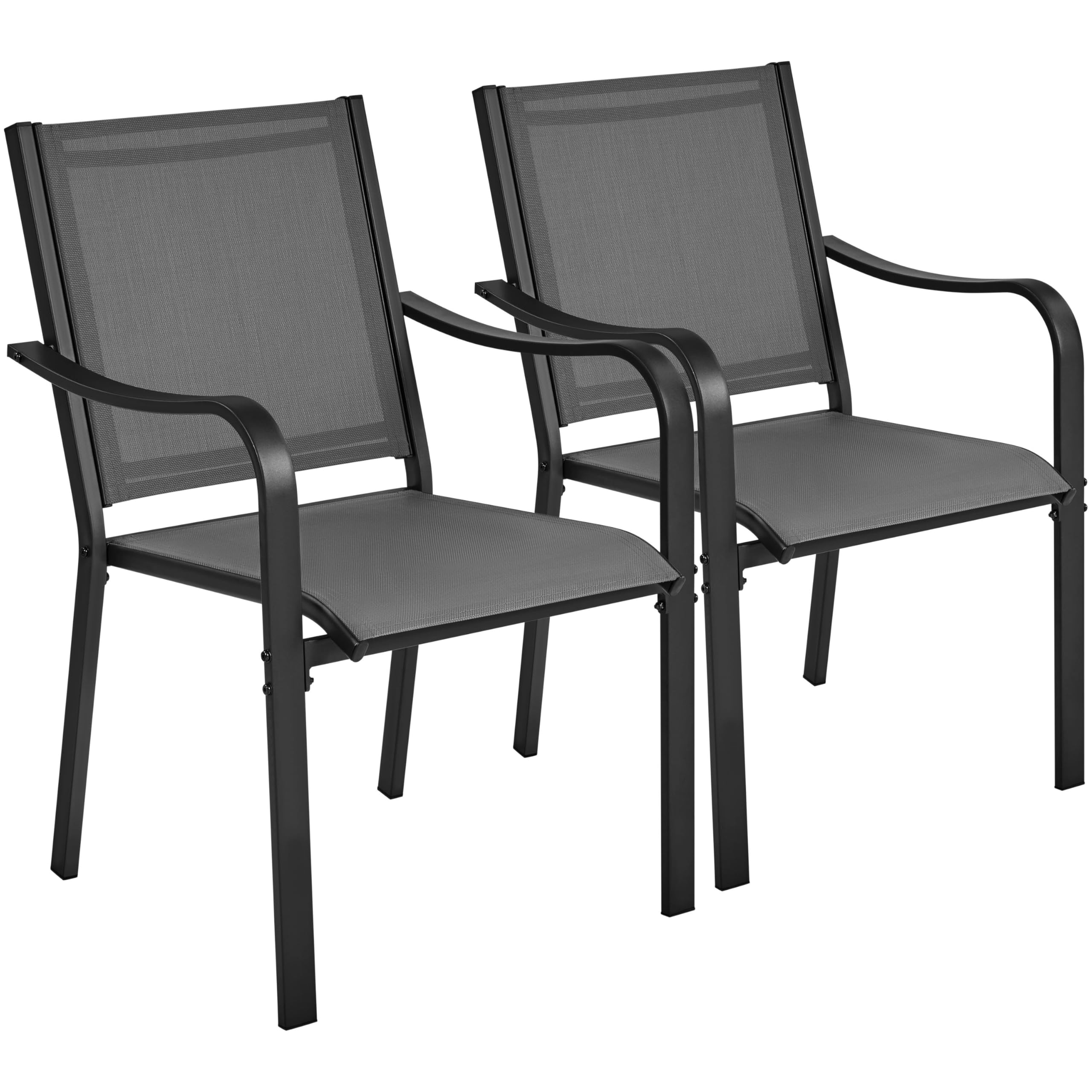 Yaheetech Set van 2 metalen stoelen, outdoor eetkamerstoelen, tot 136 kg belastbaar, stapelbare tuinstoel van metaal, 58 × 59,5 × 89 cm, l x b x h, zwart