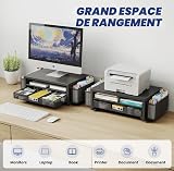 BOKIOVIN 1 Paquet Métal Rehausseur Écran PC Bureau, Support Moniteur Bureau avec Tiroir et 2 Porte-Stylo, Organisateur de Bureau Rangement,Noir - 3