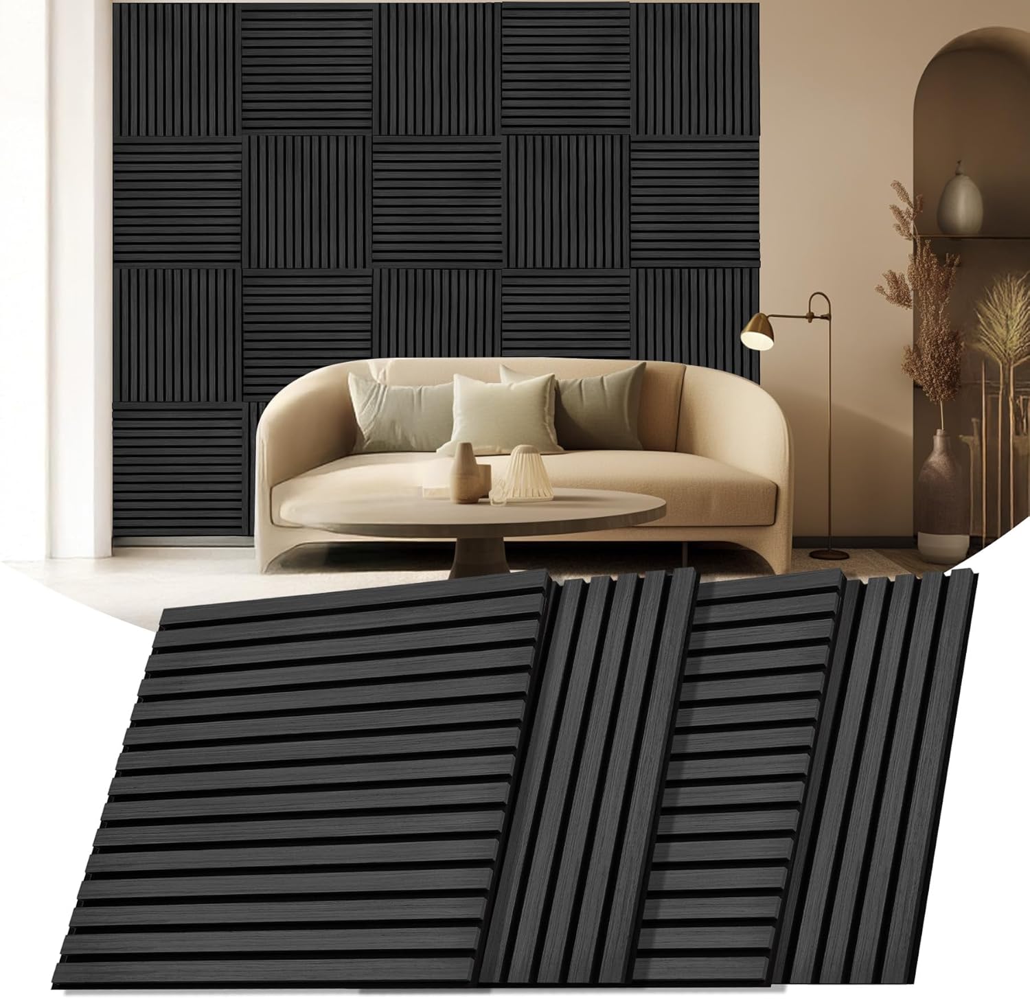 4 Pieces Acoustic Wood Panels for Wall, 23.6"×23.6" Sound Absorbing Panel, Wood Slat Acoustic Panels for Wall and Ceiling, Black Oak 4 Pcs - 23.6 Inch × 23.6 Inch Black Oak