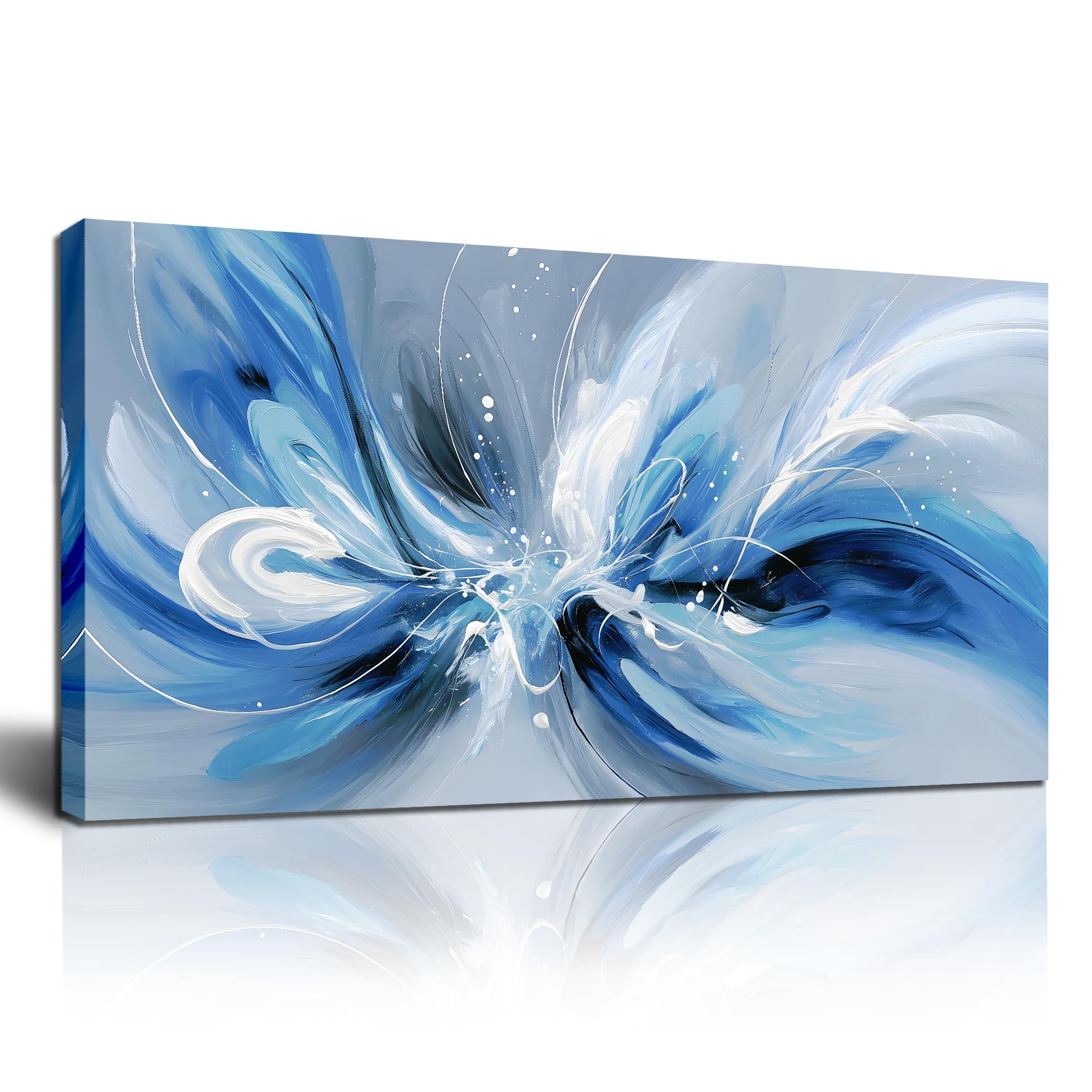 blue white and gray abstract canvas wall art for living room framed large print picture painting wall decor for bedroom office modern home abstract wall decorations artwork size 20x40 ready to hang