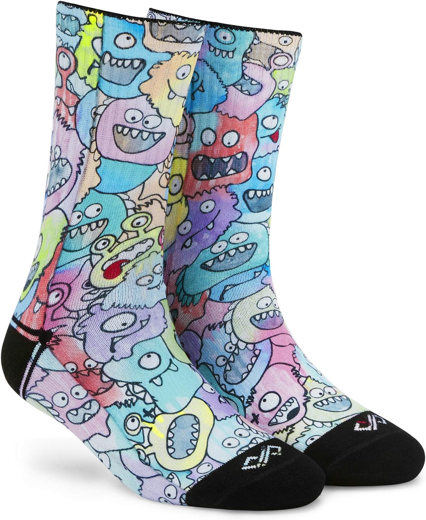 Men & Women Crew Length Socks (Monsters) (Pack of 1 pair; Multicolour; Anti-Odour; Breathable; Durable) (Small-Fits Shoe Size India/UK 4-7)(Large-Fits Shoe Size India/UK 8-10)