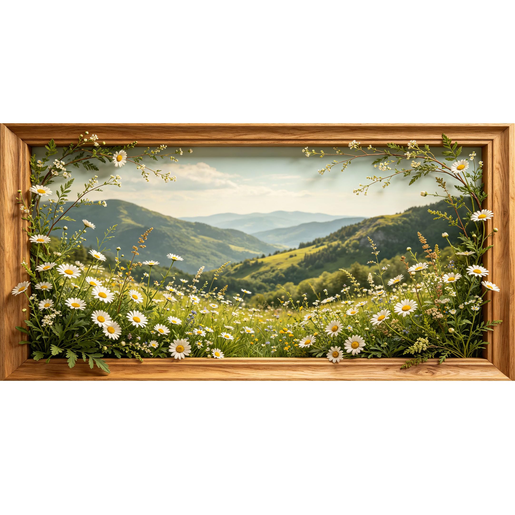 Agglomerix 3D Framed Wall Art Daisy Flower Mountain Landscape Botanical Nature View Large Size SelfAdhesive Removable Wall Decor Prints Artwork for Living Room Bedroom Office