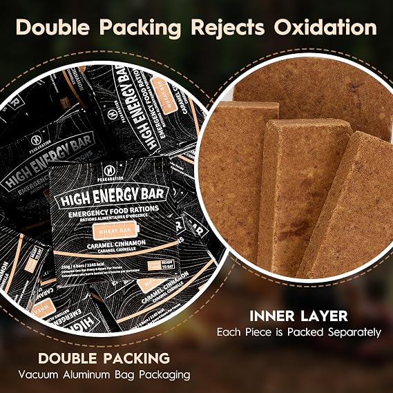 PEAK4RATION High Energy Bar | Long Shelf-Life Compressed Biscuits – Caramel Cinnamon | 3kg (12x250g Metal Tin) | 13728 kcal Outdoor & Emergency Ration Bar | Hardtack Compact Survival Preparedness Food