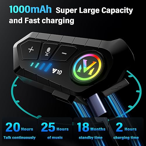 Miniatura 7 de Altavoces Bluetooth para casco de motocicleta, IPX6 ruido inteligente Bluetooth 5.3, cascos de sonido de alta fidelidad con micrófono para todos los