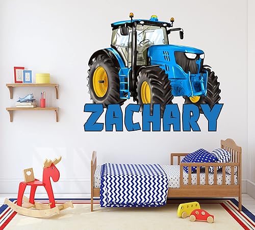 Calcomanías de pared de tractor, decoración de pared con nombre personalizado para habitación de niños, decoración de pared de tractor de granja,