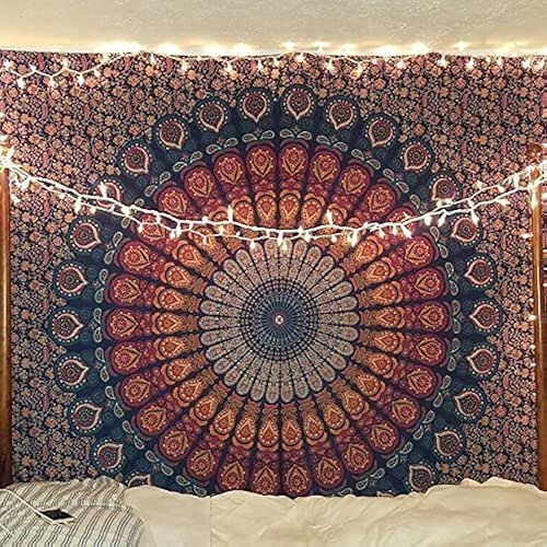 Bless International Handmade Indian hippie Bohemian Psychedelic Peacock Mandala Wall