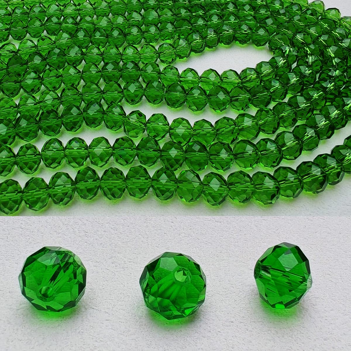 10mm Rondelle Glass Beads for Jewelry Making, Faceted Briolette Crytal Spacer Beads for Bracelet Necklace Earring, Grass Green 200pcs
