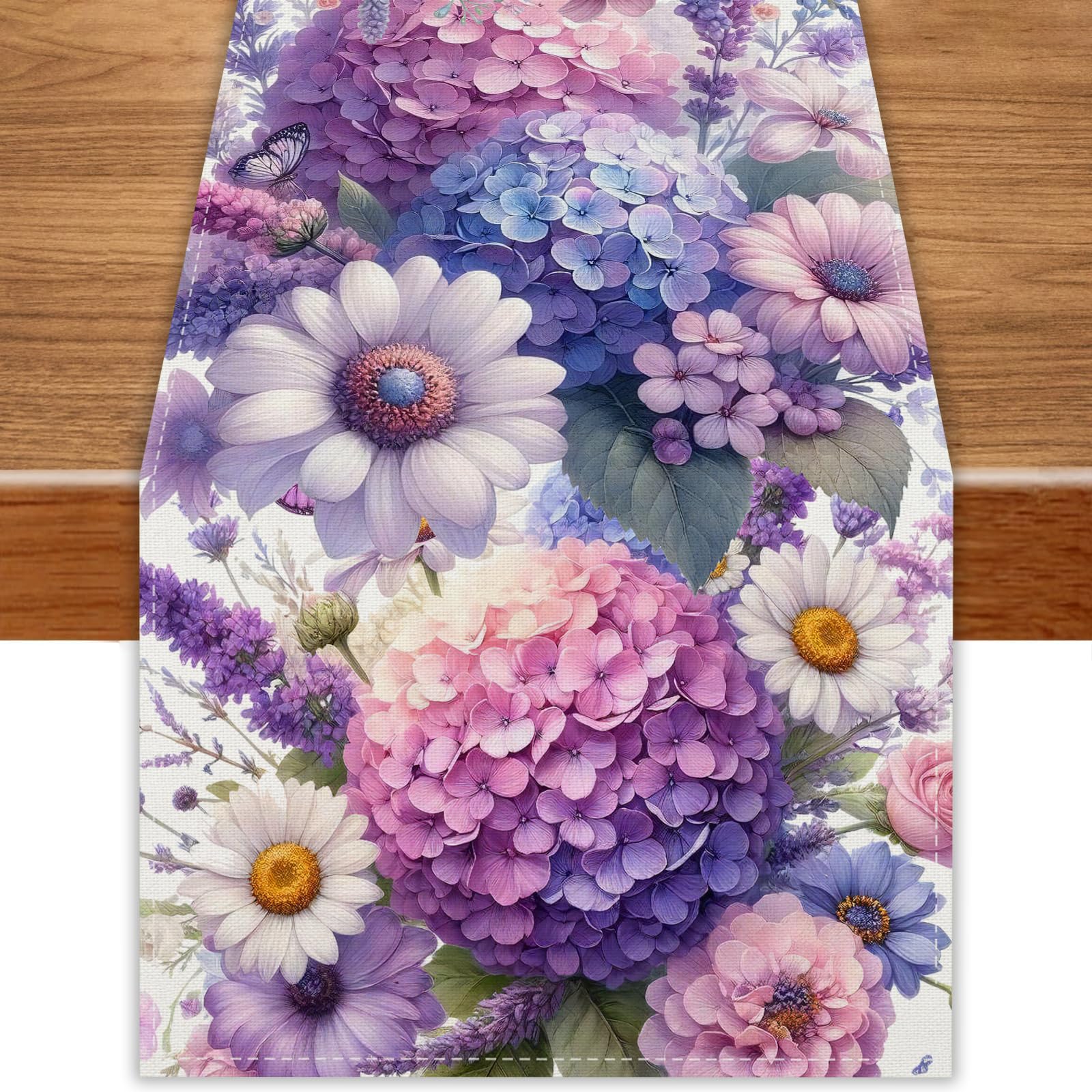 Hydrangea Flowers Spring Table Runner 13x72 Inch Spring Summer Easter Decorations and Supplies for Home Kitchen Dining Room Table Decor