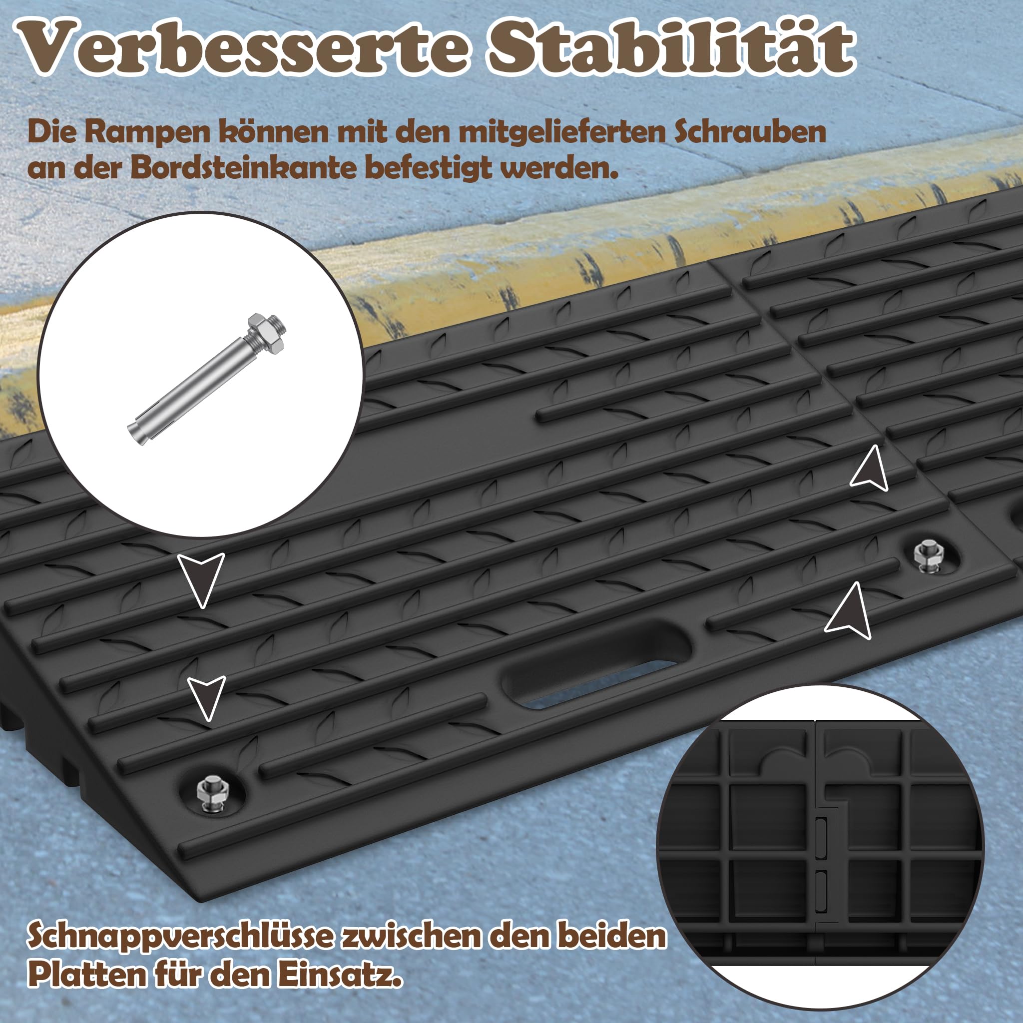 UISEBRT 2er Set Gummi Bordsteinrampen für Randsteine, Einfahrten, Garagen, Robuste Türschwellenrampe, Auffahrrampe mit Handheld-Funktion, Anti-Rutsch und Witterungsbeständig, Schwarz(53x32x10 cm)