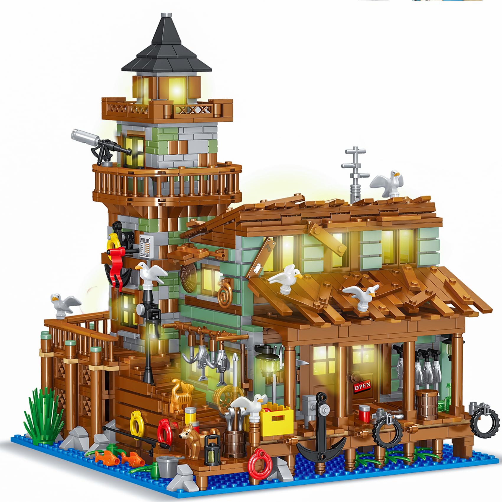 1881PCS Fishing Village Cabin Building Blocks Toys,Creative Ideals