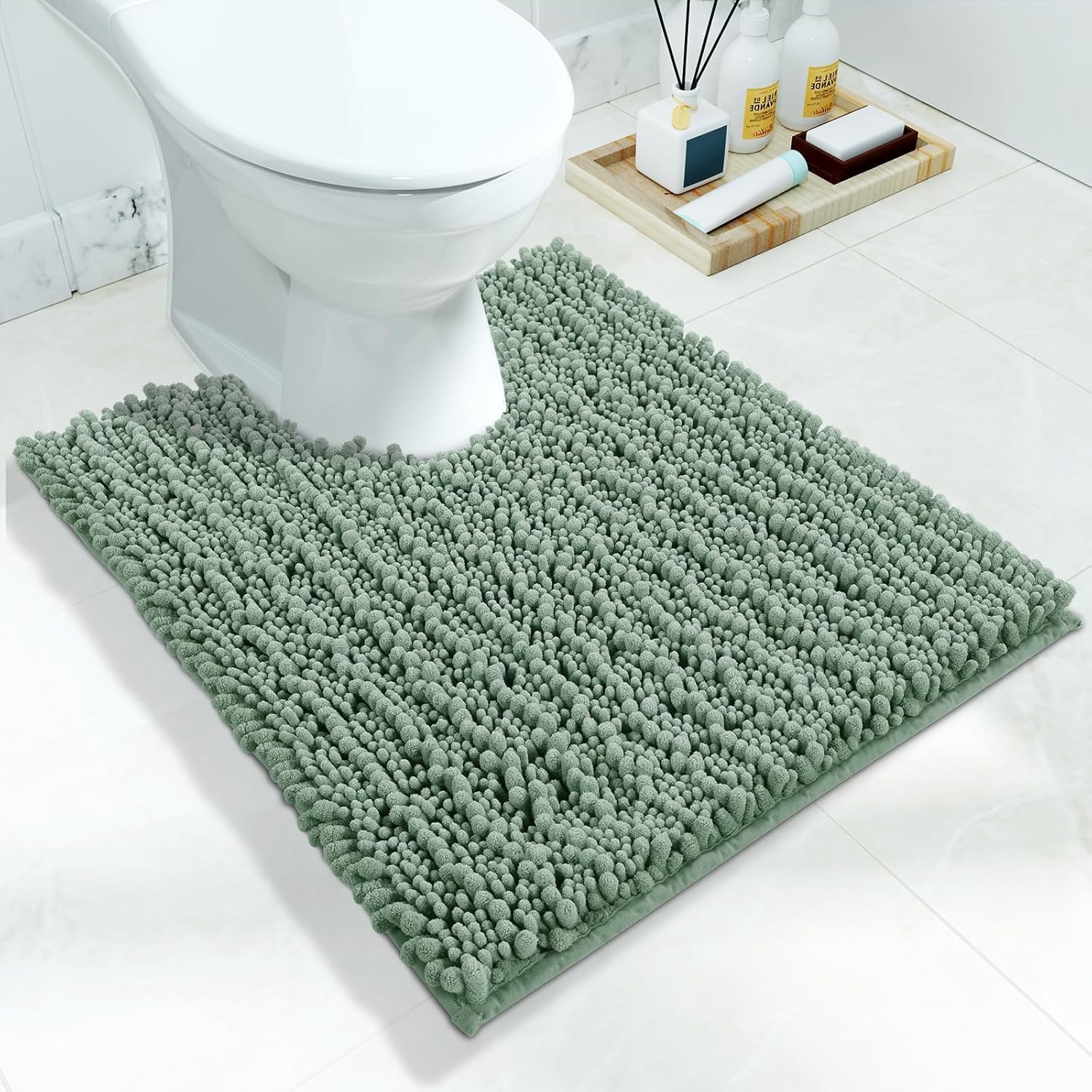 Yimobra Bathroom Mat, 51 x 61 cm, Soft and Cozy, Super Absorbent Water, Non-Slip, Machine-Washable, Thick Modern for Bathroom Bedroom, Green