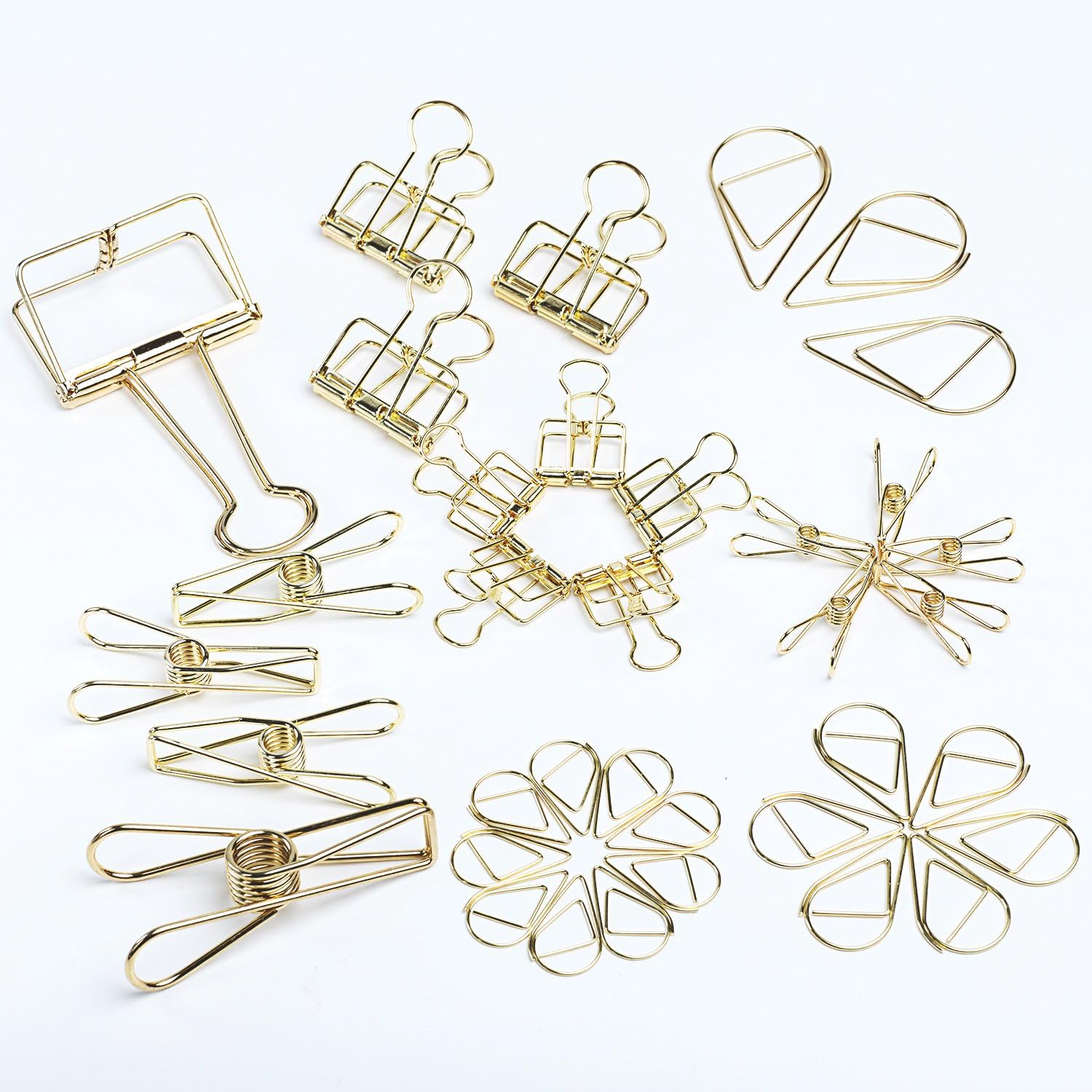 Gold Binder Clips and Paper Clips Set (36pcs) - Draymond Story Office Desktop Accessories (Wedding Day Unique Gifts)