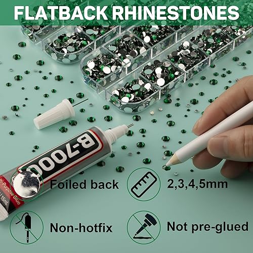 Miniatura 3 de b 7000 - Pegamento para 11000 unidades de diamantes de imitación verdes para manualidades, ropa, uñas, gemas de color verde esmeralda con parte