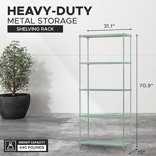 Miniatura 10 de Design Ideas MeshWorks Estantería de almacenamiento de metal de 5 niveles de tamaño completo, para cocina, oficina y garaje, 31.1 x 13 x 70.9