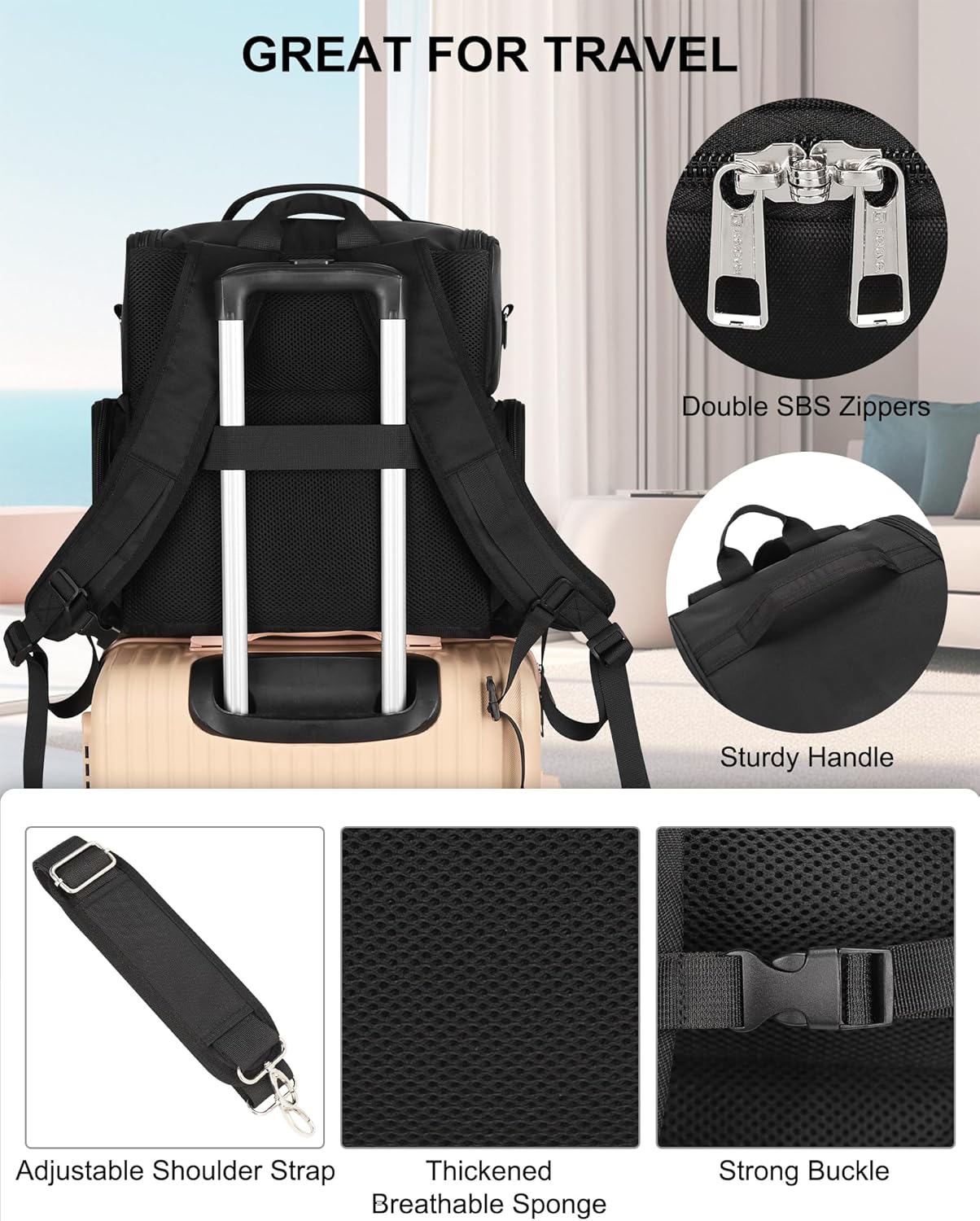 Relavel Tattoo Backpack with 4 Removable Pouches, Tattoo Travel Case with 3 Detachable Dividers, Waterproof Tattoo Carrying Case for Stencil Printer, Equipment and Supplies - Black