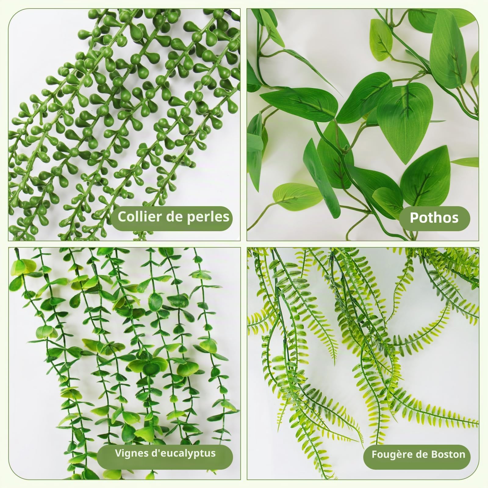Lot de 4 plantes artificielles à suspendre avec pots - Plantes artificielles à suspendre à l'intérieur - Plantes artificielles de lierre pour intérieur et extérieur, chambre, bureau, terrasse