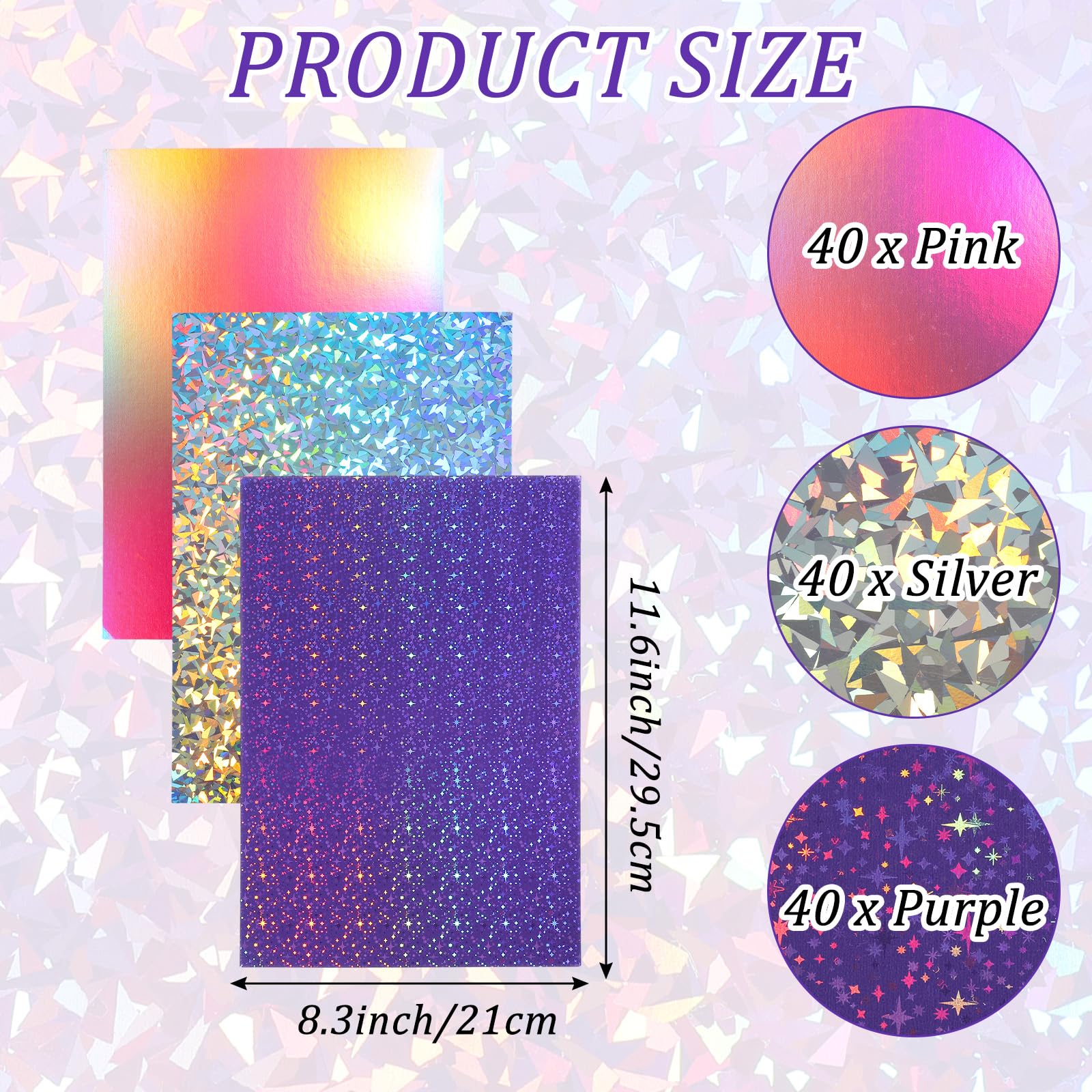 120 Blatt metallischer holografischer Karton, glänzender Glitzerkarton, schillerndes Spiegelpapier, 21,6 x 29,6 cm, 250 g/m² dickes, gemischtes Farbfolienpapier für Sammelalben, Briefe, Poster