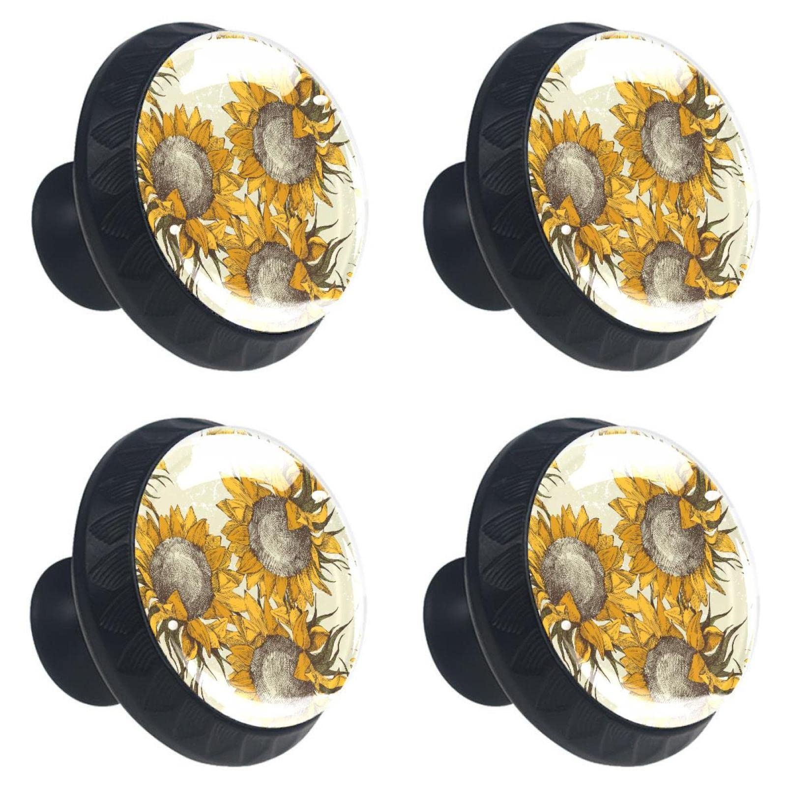Boutons de tiroir en verre tournesol (lot de 4) boutons multicolores vintage cuisine