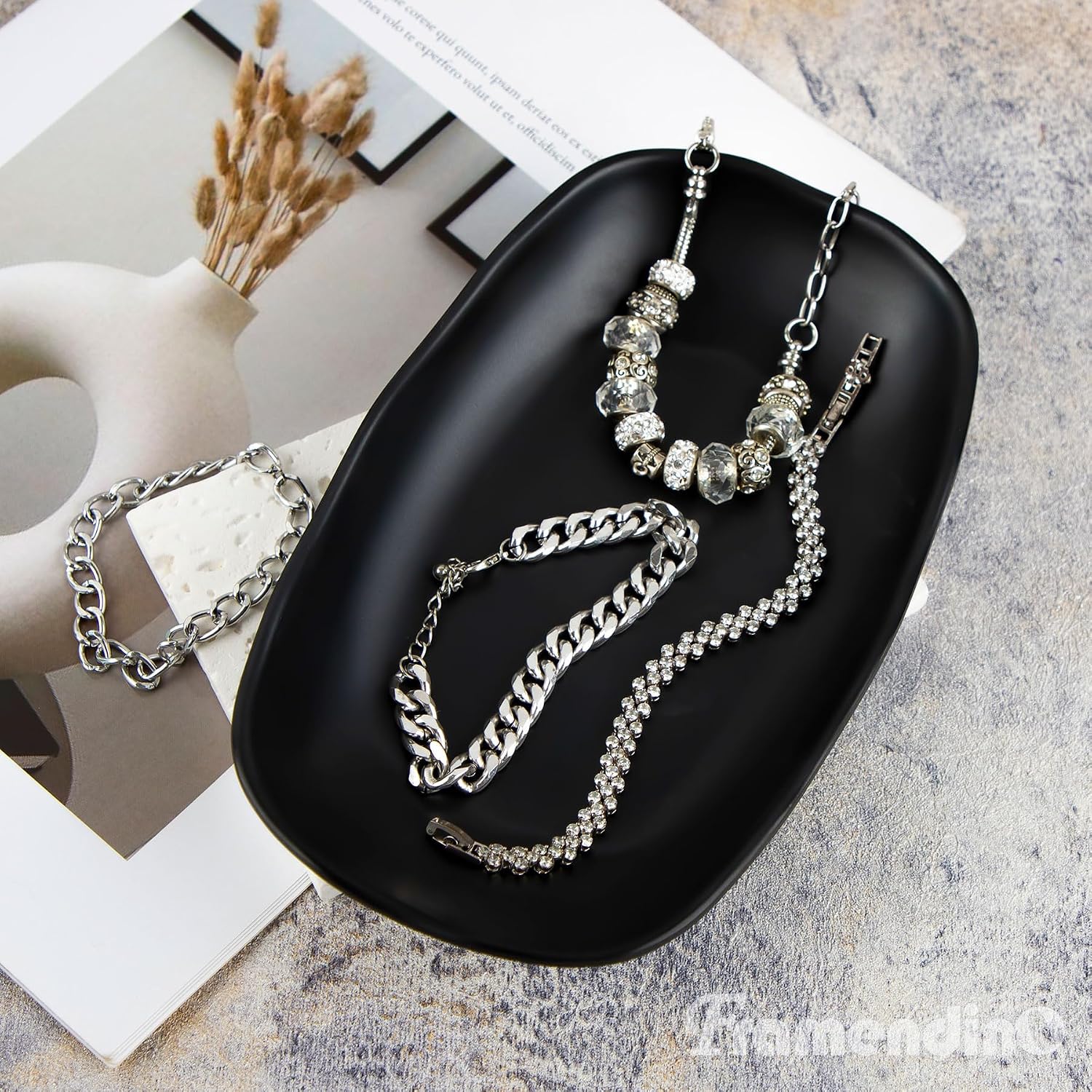 Framendino, Black Jewelry Dish Organizer Tray for Necklace Ring DIY Crafts