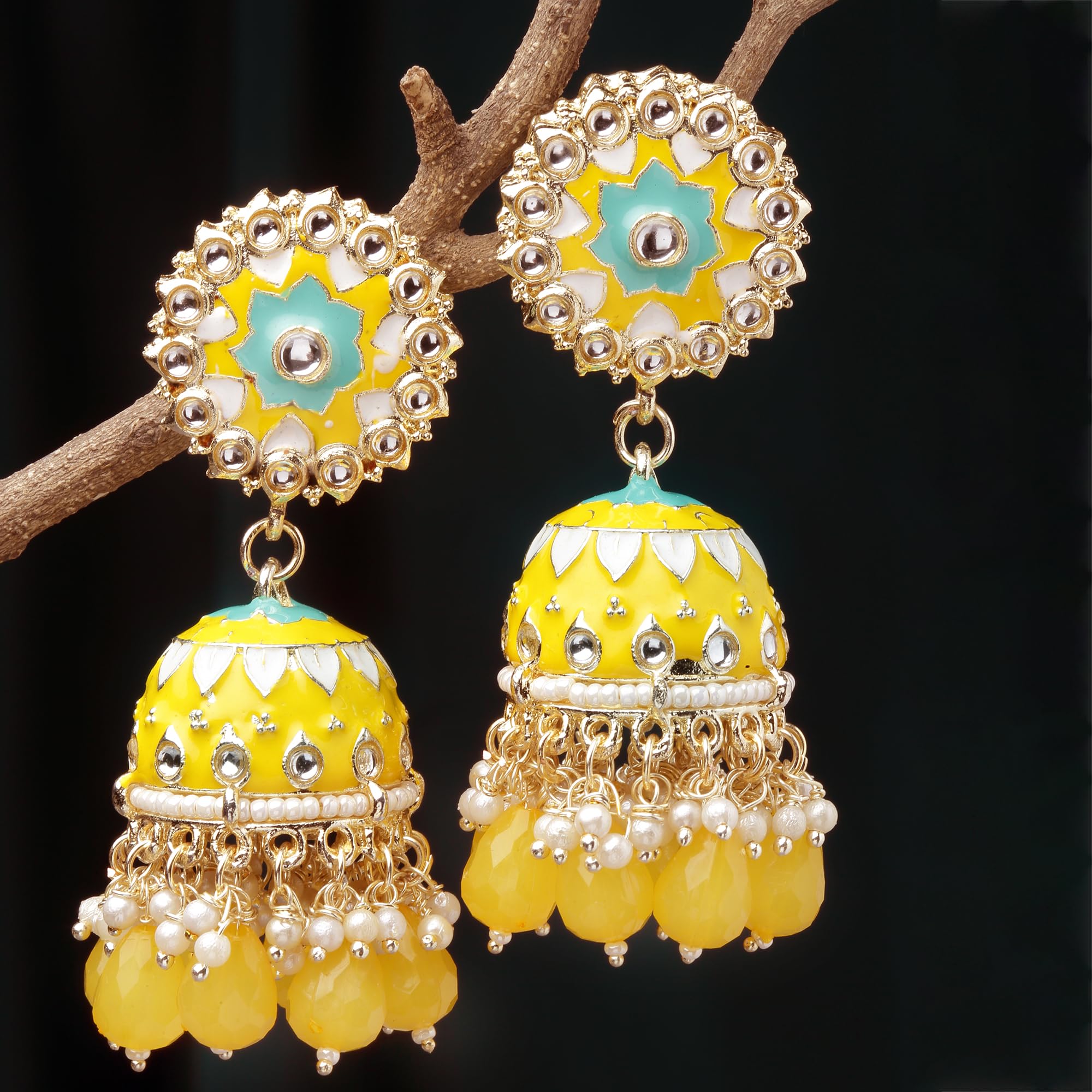 Gold-Plated Kundan & Pearls Jhumka Earrings