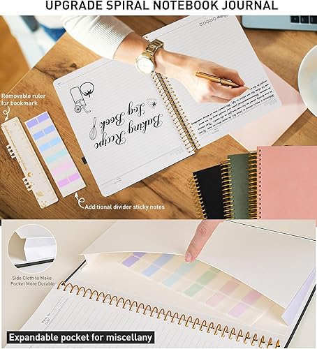 Miniatura 6 de Cuaderno de espiral A4 de 8.5 x 11 pulgadas, 256 páginas numeradas, de tapa dura, de cuero, para mujeres y hombres, cuadernos grandes rayados