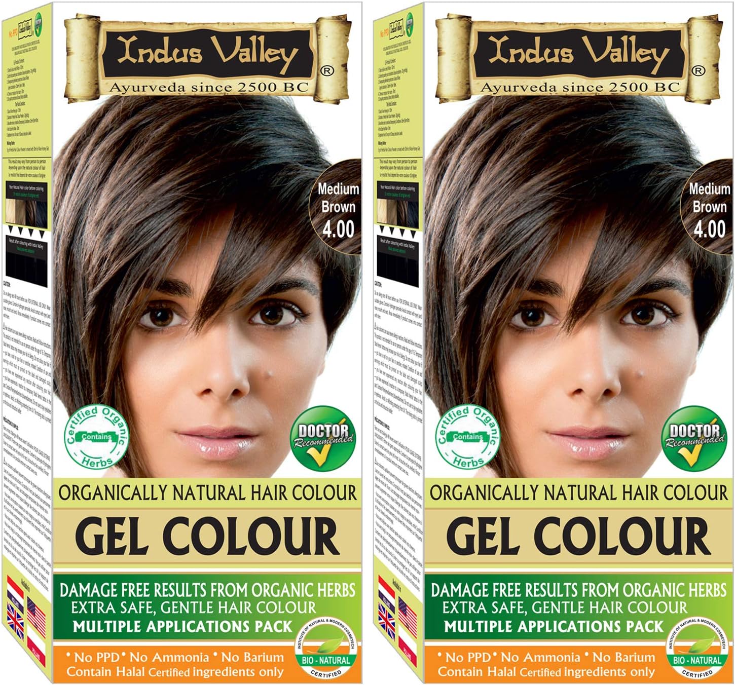 Indus Valley Natural Organic Damage Free Permanent Gel Hair Color Up to 100% Gray Coverage |Doctor Recommended| Bio Natural Certified- Medium Brown 4.0 (20gram+200ml) Pack of 2