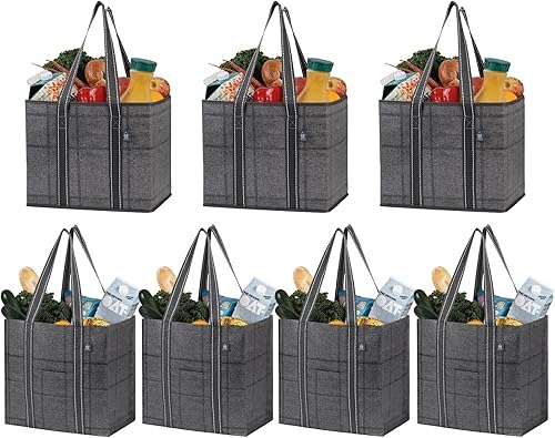 VENO Paquete de 7 bolsas de compras reutilizables resistentes (paquete de 4 bolsas de compras reutilizables con parte inferior dura + 3 bolsas de