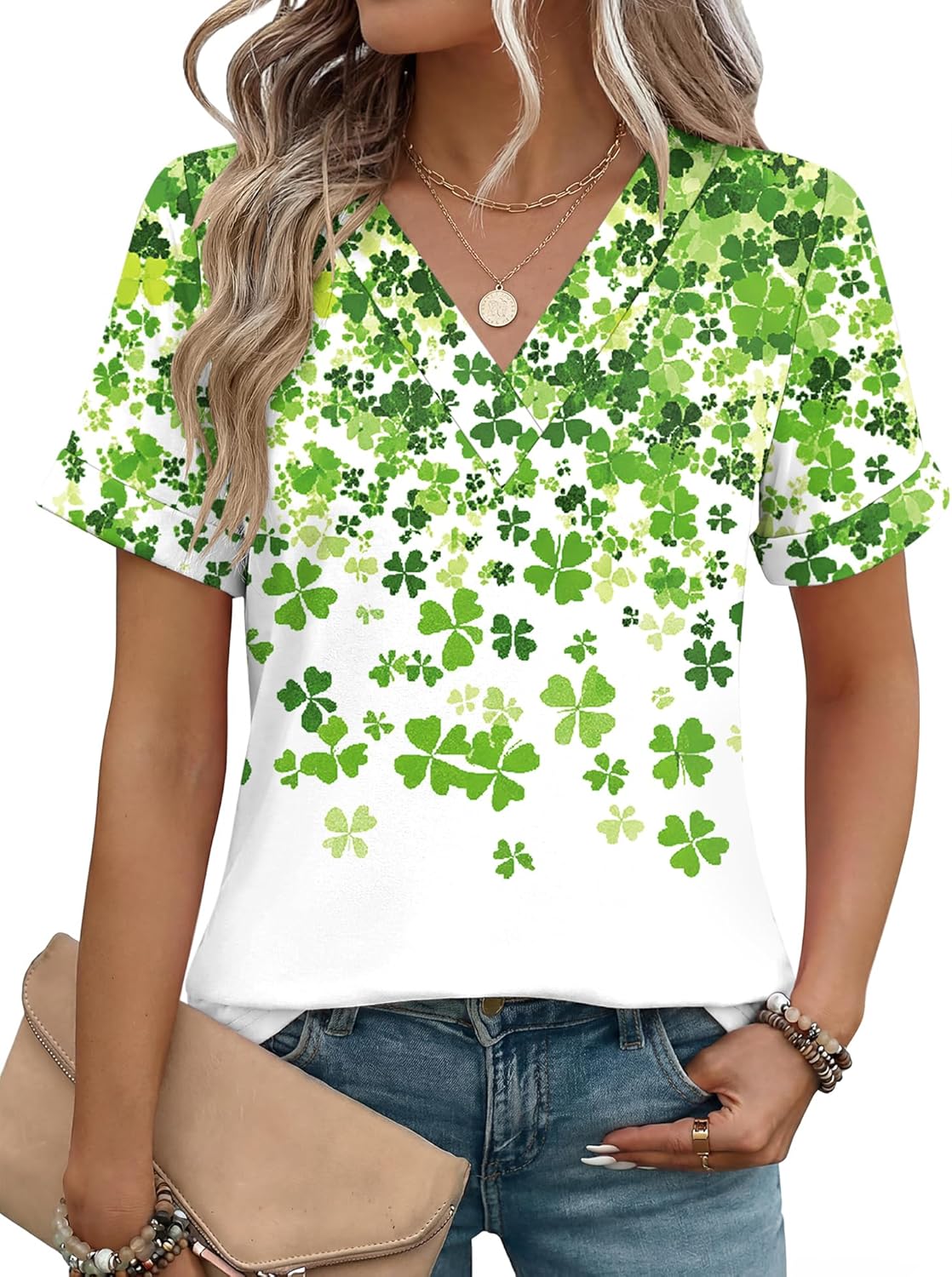 Rapbin T Shirts for Women Short Sleeve V Neck Tshirts Loose Fit Lightweight Soft Casual Summer Spring Tee Tops