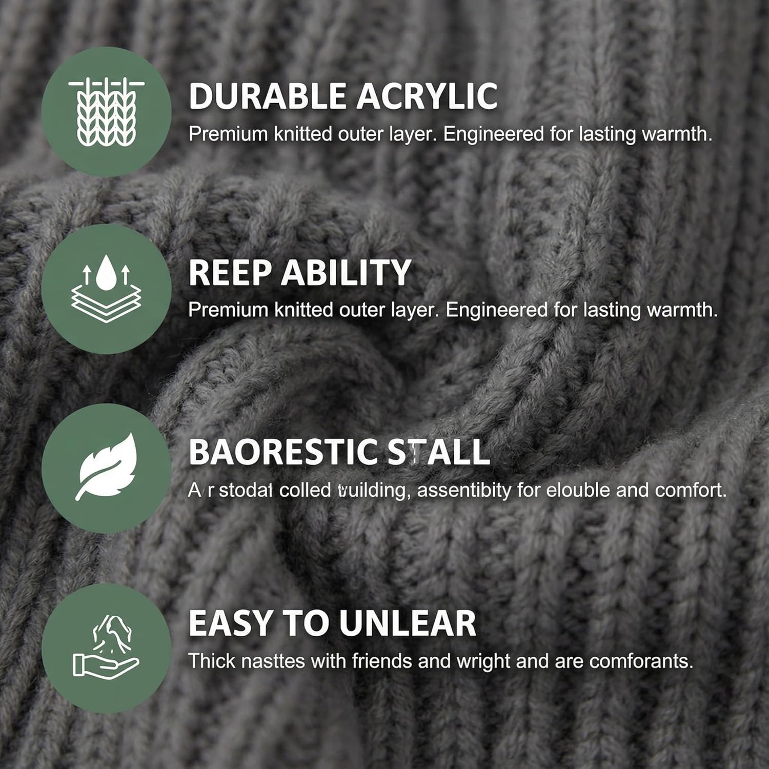 3-in-1 Women's Solid Color pom-pom Embellished Knit hat, Autumn and Winter Casual Warm Thick Knit hat, Windproof Knit Set - Image 3