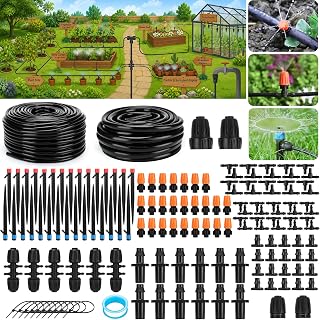 240FT Drip Irrigation System with 1/2'' 1/4'' Tubing Hose | Automatic Drip Irrigation Kits Quick-Connect for Greenhouse, Yard, Lawn, Indoor, Outdoor, Garden Watering Misting System
