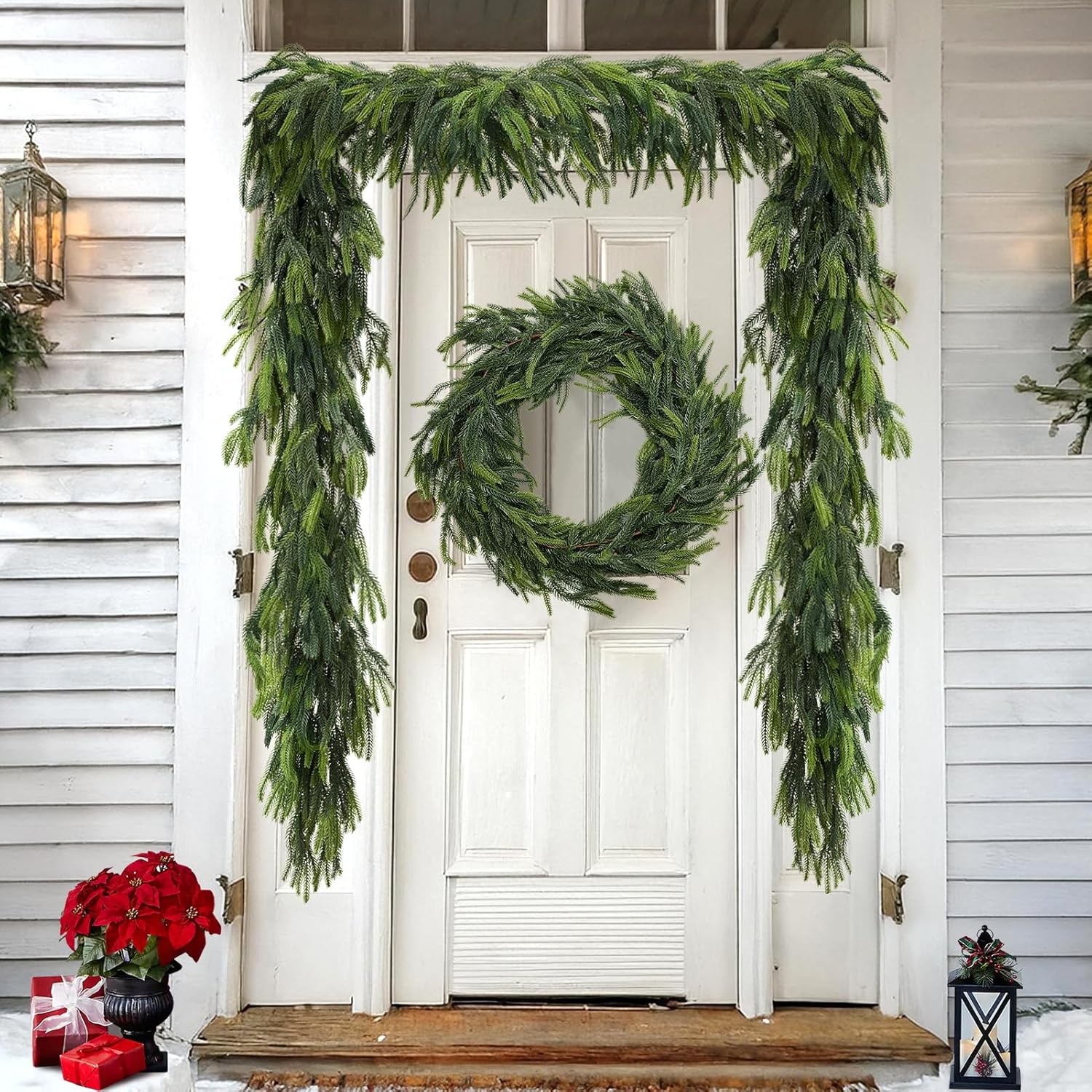 2 Pcs 6FT Christmas Norfolk Pine Garlands,Realistic Artificial Green-Gradient Pine Garland,Faux Greenery Garlands for Xmas Mantle Table Wall Fireplace Stairs Indoor/Outdoor Decor