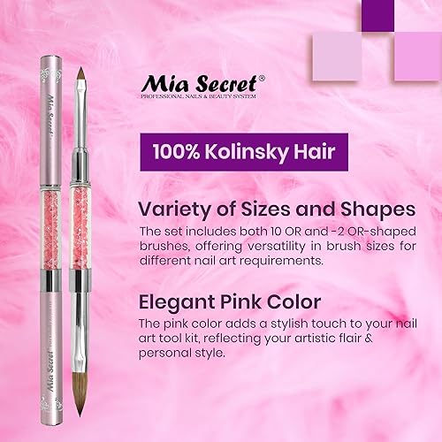 Miniatura 5 de Mia Secret Cepillos de uñas prémium 100 % Kolinsky hechos en Estados Unidos, pinceles de arte de uñas Prenium (rosa, 10 OR-2 OR)