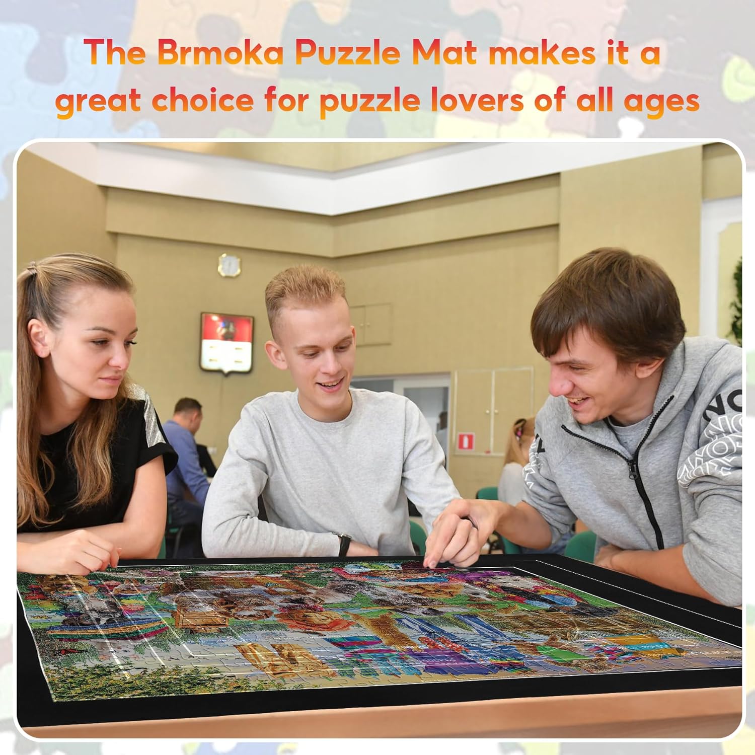 Jigsaw Puzzle Mat Roll Up to 1500 2000 3000 Piece Portable Table Puzzle Board Mat Saver Keeper with 6 Sorting Trays, Storage Bag, Inflatable Roller, Smooth Top & Non-Slip Felt Bottom for Kids Adults