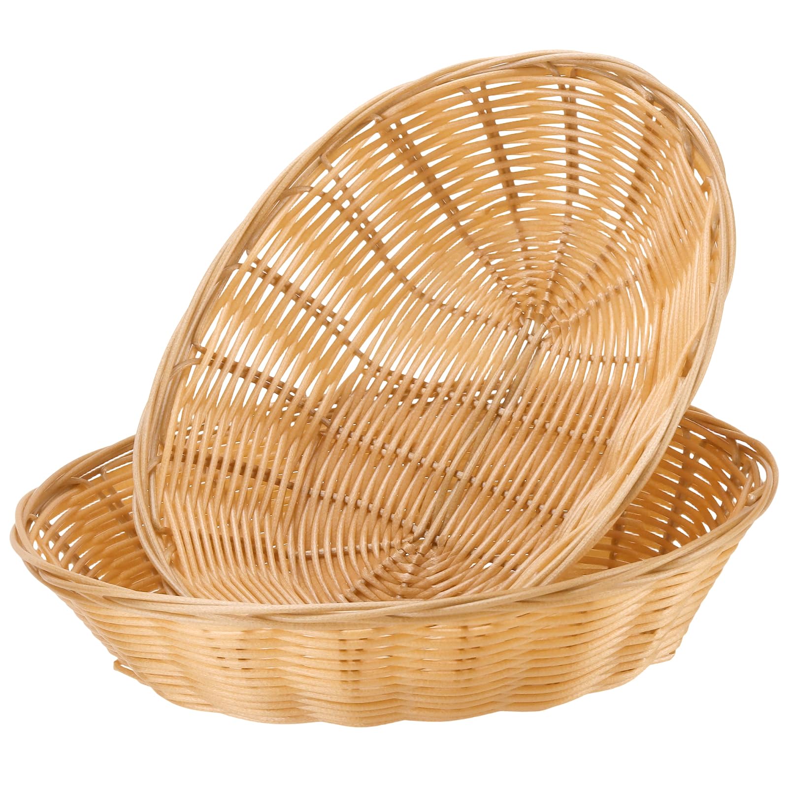 Lot de 12 Paniers en Plastique Imitation Rotin - 23 x 15 x 6,5 cm - Empilables - Pour Pain, Fruits, Collations, Légumes - Marron