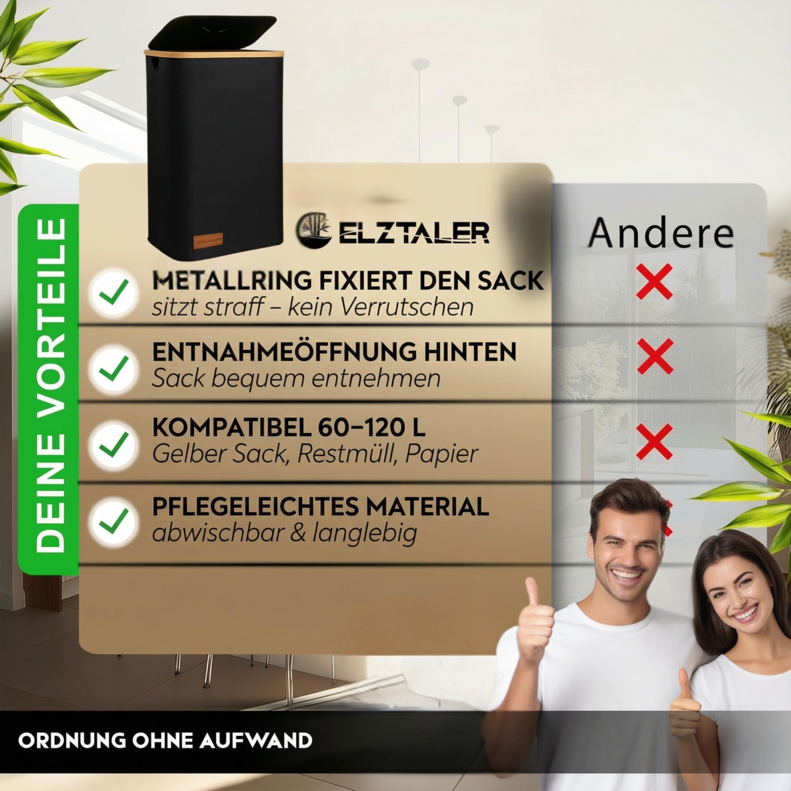 Gelber Sack Ständer mit Deckel 60–120 L – Gelber Sack Behälter/Müllsackständer für Küche & Haushalt, Müllsackhalter stabil, Schwarz