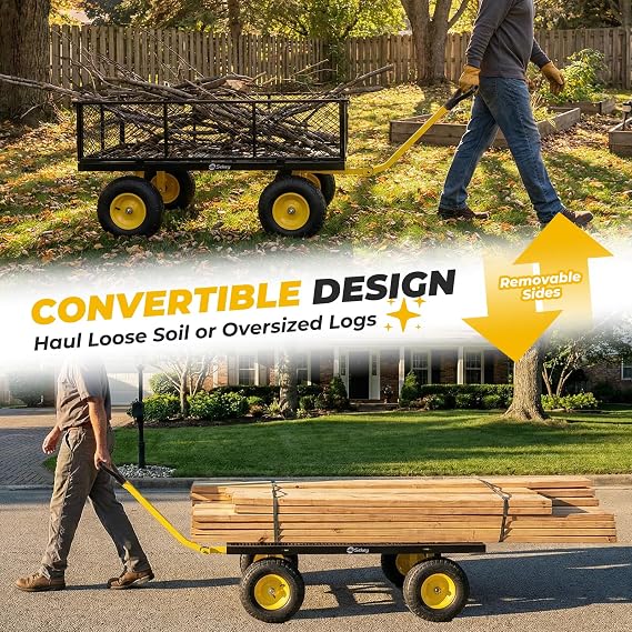 Sekey 7.7 Cu Ft Steel Garden Cart, 1400 lb Capacity, Towable Handle