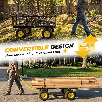 Sekey 7.7 Cu Ft Steel Garden Cart, 1400 lb Capacity, Towable Handle