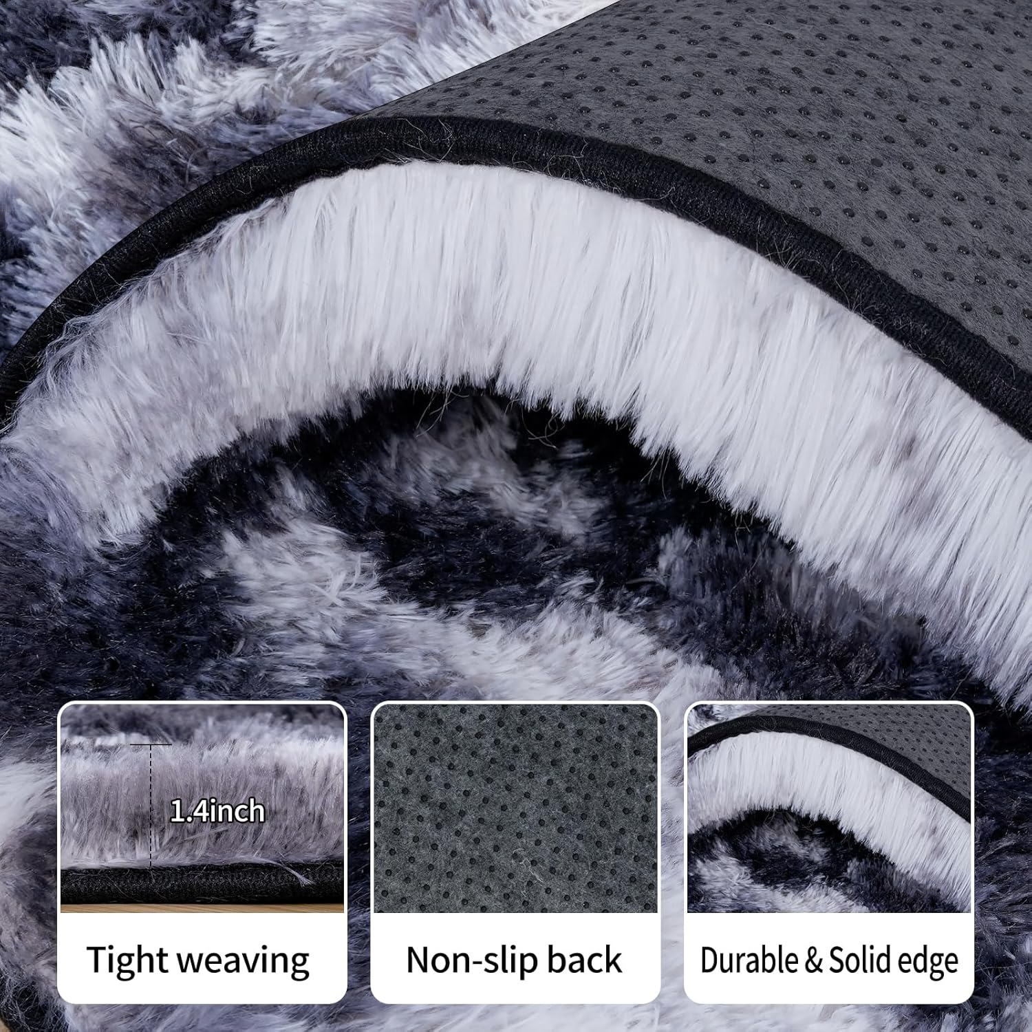 8x10 Area Rugs for Living Room Bedroom, Ultra Soft Fluffy Black and White Large Rug Carpet for Bedroom, Upgrade Non-Slip Fuzzy Shag Plush Rugs for Nursery Boys Girls Kids Room Modern Indoor Home Decor