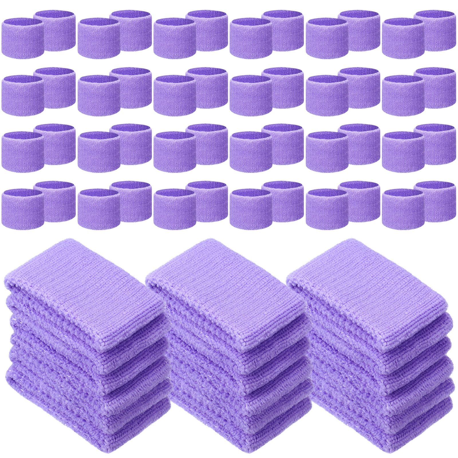 Leyndo 72 Pcs Wrist Sweatbands Bulk for Kids Field Day Terry Cotton Sweat Bands Sports Wristbands Kids for Summer Camp Student Football Team Competition Party (Purple)