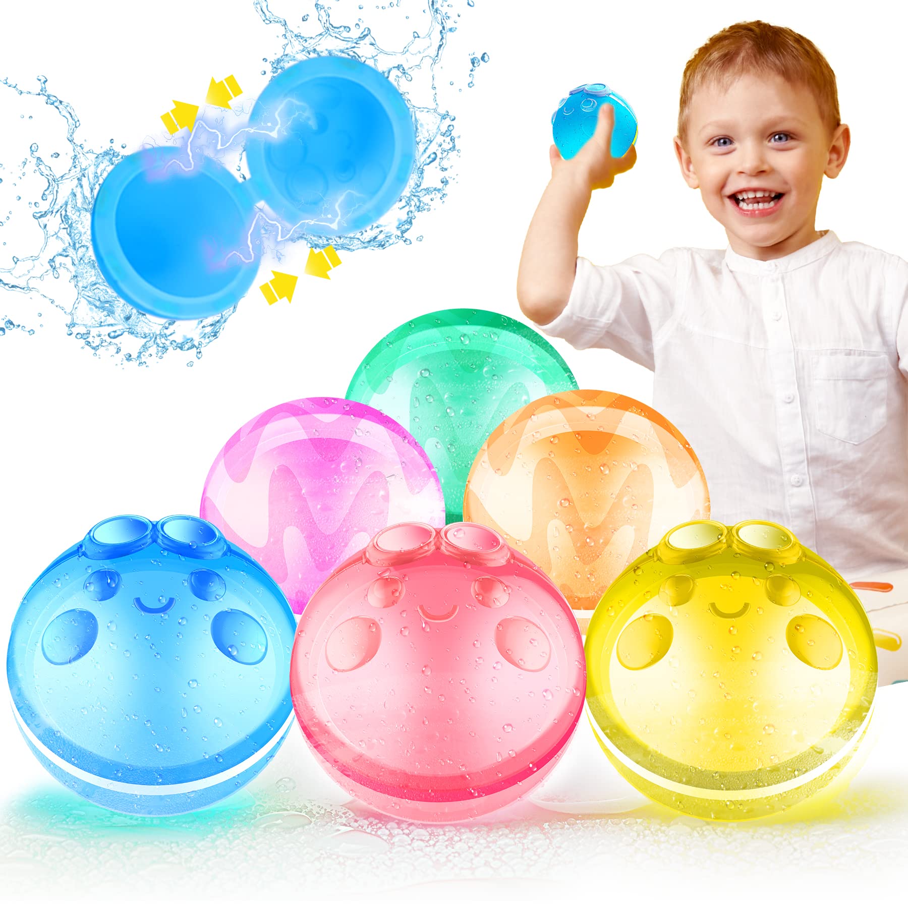 6 Pcs Reusable Water Balloons, Latex-Free Silicone Water Bomb Summer Fun Outdoor Toys, Pool Beach Toys for Kids Adults, Quick Fill Self-Sealing Water Splash Balls for Summer Outdoor Activities