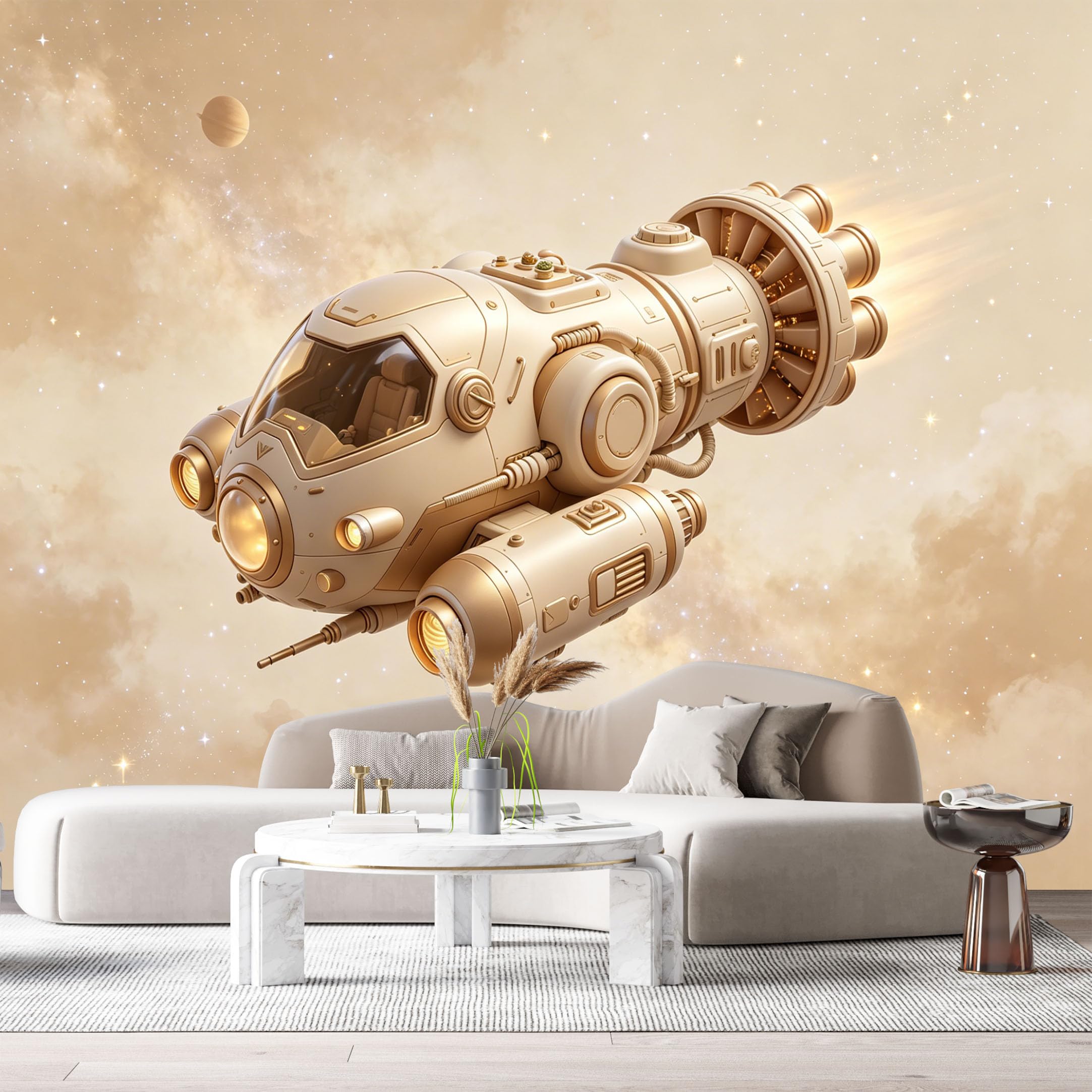 Custom Size Wall Mural Retro Futuristic Spaceship 3D SciFi Spacecraft Industrial Design SelfAdhesive Art Prints Removable Large Wallpaper Esports Room Game Room Tenant Room Studio