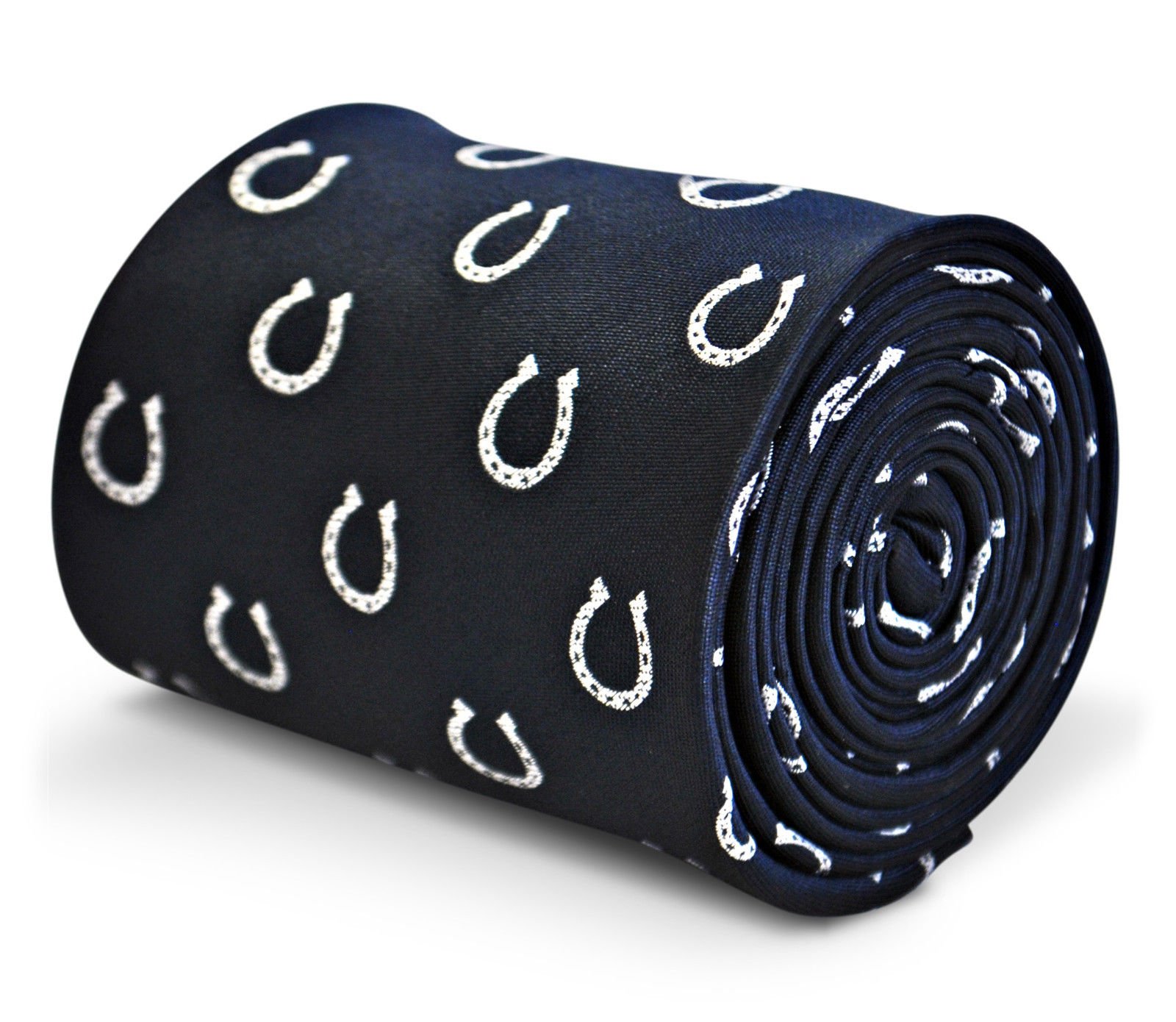 Frederick Thomas Navy Blue Men’s Tie with Horseshoe Pattern, 147cm Length Premium Microfibre Necktie for Weddings, Office, Racing Events and Stylish Gift, Classic 8cm Width