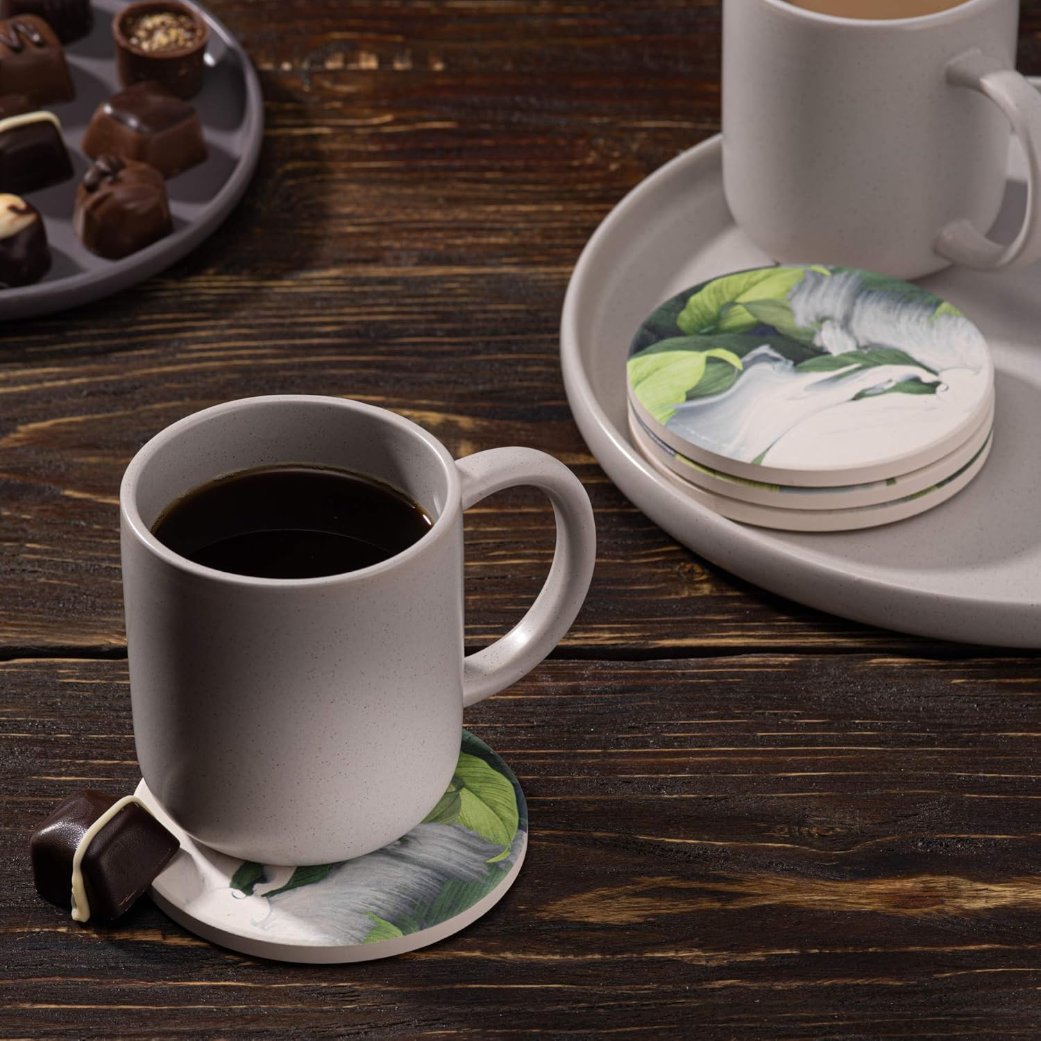 Crazy Clearance Coasters for Drinks Absorbent, 6 Pieces Ceramic Stone Coaster with Cork Scratch Protection for Cups and Glasses, 4 inches Drink Coasters, Green Leaves, Nasema Kitchen π₯ Hot Deals Coasters for Drinks Absorbent, 6 Pieces Ceramic Stone Coaster with Cork Scratch Protection for Cups and Glasses, 4 inches Drink Coasters, Green Leaves, Nasema Kitchen