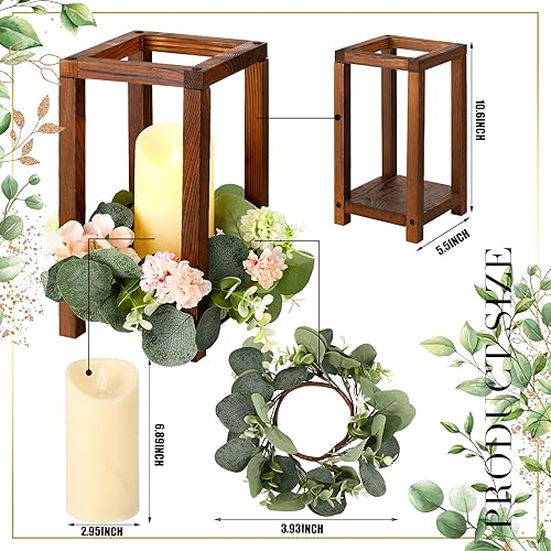 Miniatura 2 de Amyhill 12 centros de mesa de madera para bodas, decoración rústica de mesa de boda, farol de madera decorativo con velas LED sin llama, anillos de